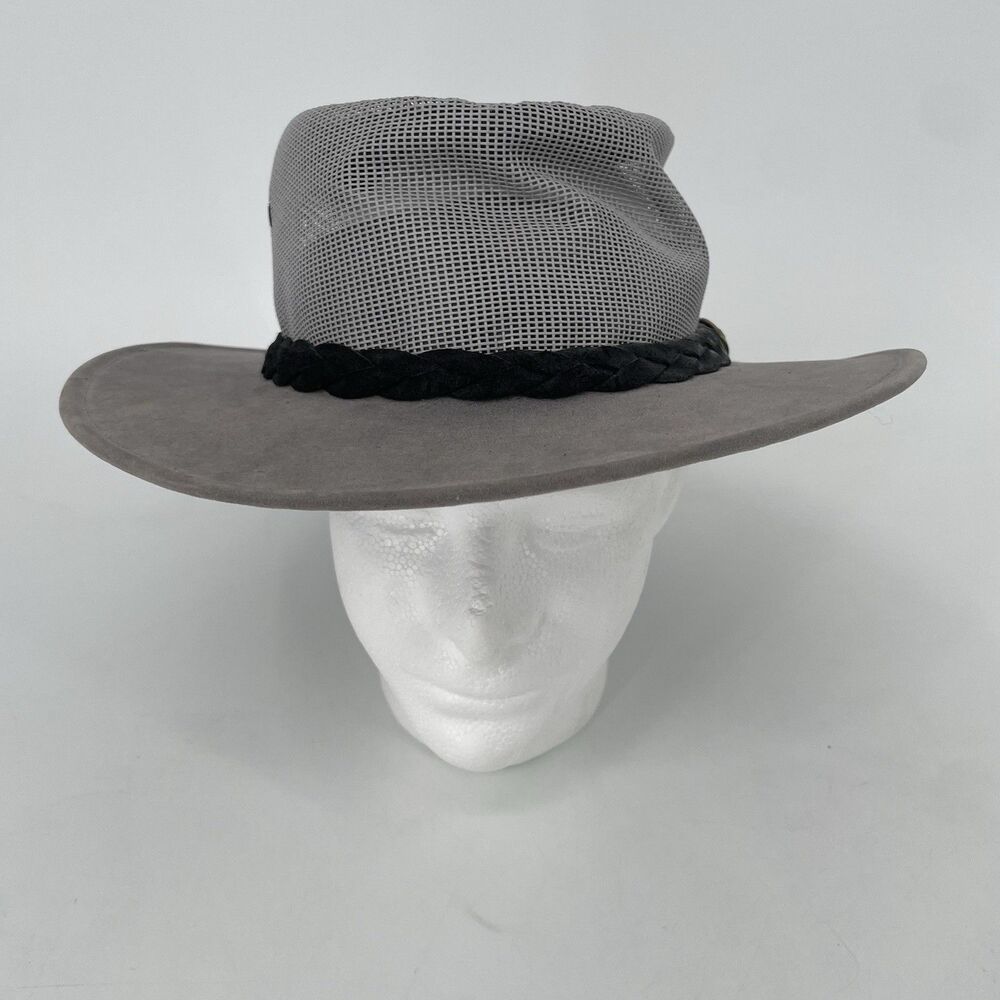 Jacaru Australia Hat Mens M-L Horizon Gray Suede Leather Mesh Outback Breezer